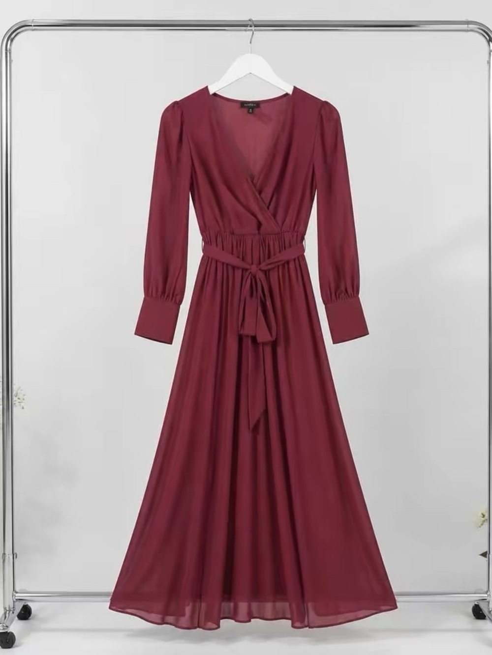 Long Sleeve Wrap Maxi Dress in Wine